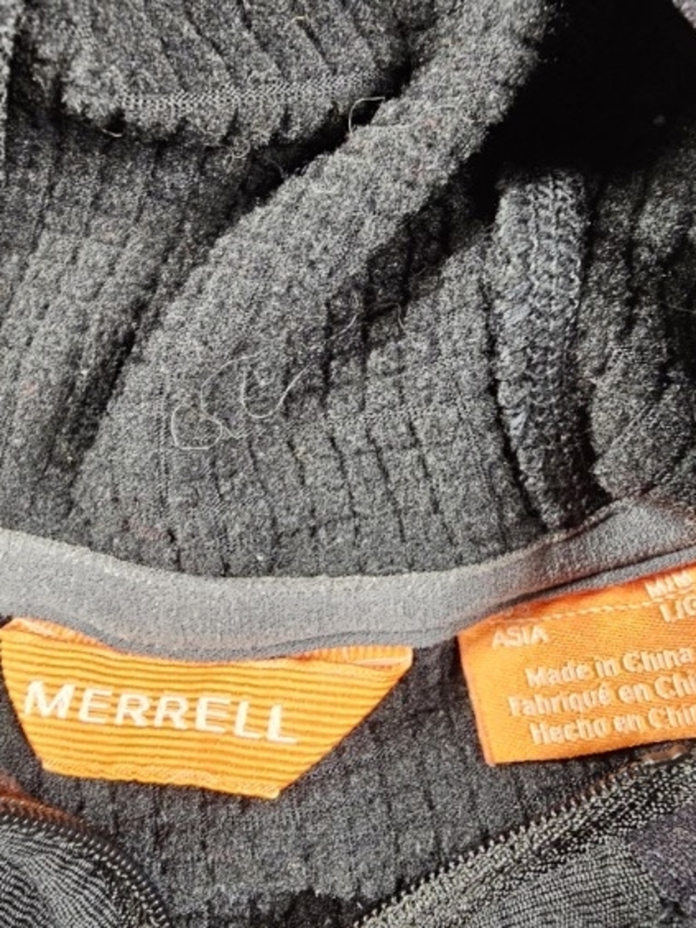 Merrell Men Black Geotex Grid Fleece Full Zip Hoodie Jacket Outdoor Active Sz L - Picture 3 of 6